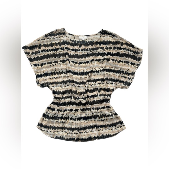 Studio Works Cream / Black/ Tan Sheer Blouse Women Size M (Medium) - Picture 6 of 9